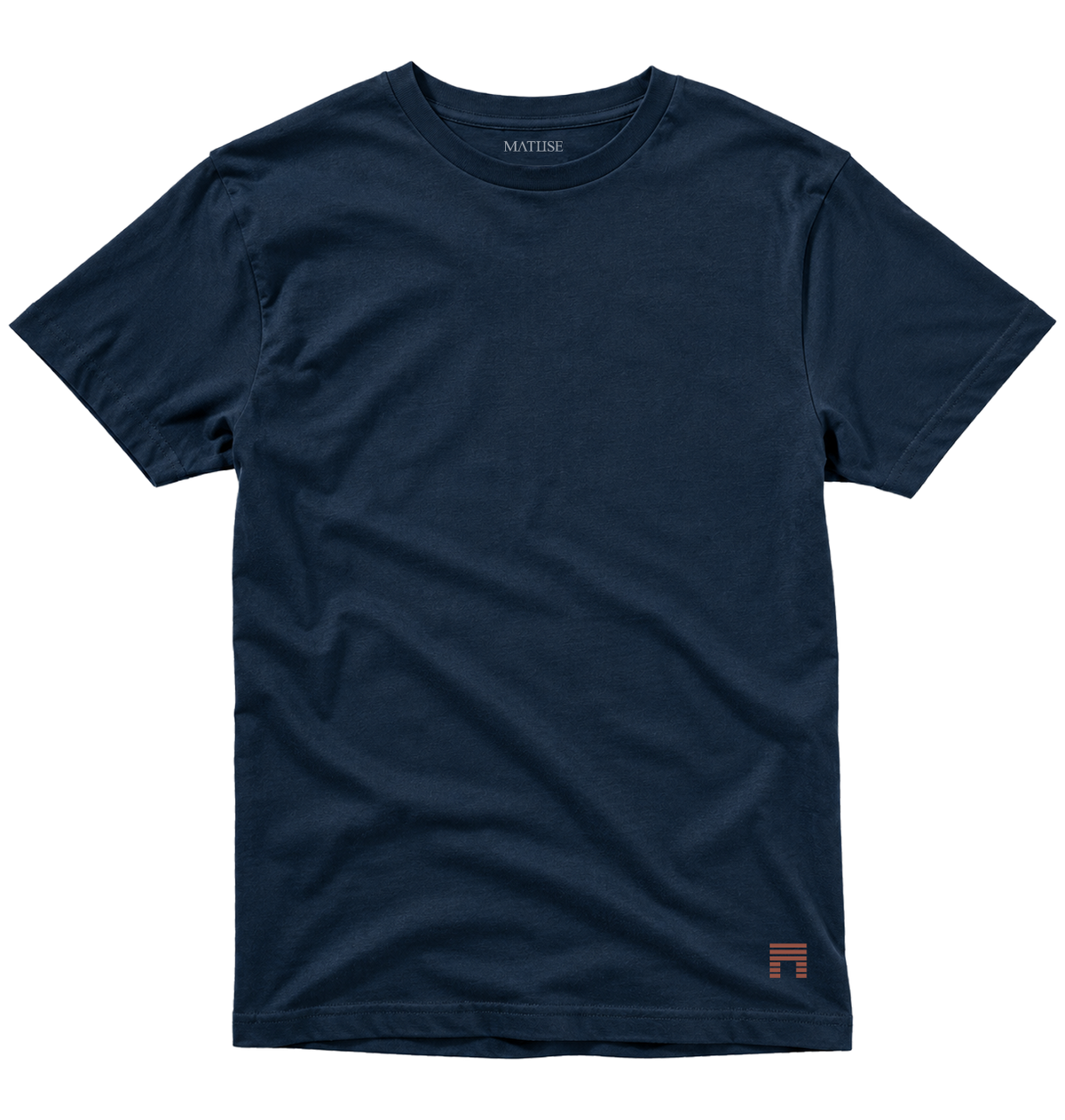 Jersey Matuse Icon Logo Tee - Navy, navy shirt with brick red logo, front